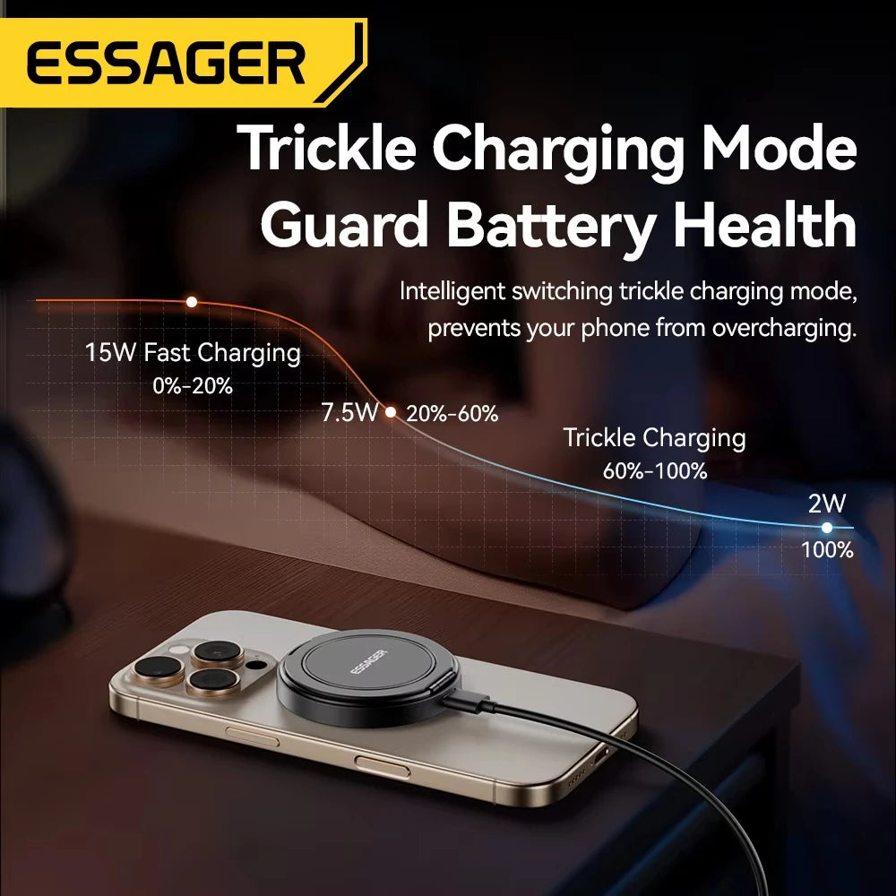 Essager Magnetic 15W Wireless Charger Fast Charging Pad Stand for iPhone 15 14 Airpods USB To Typec Phone Chargers Dock Station