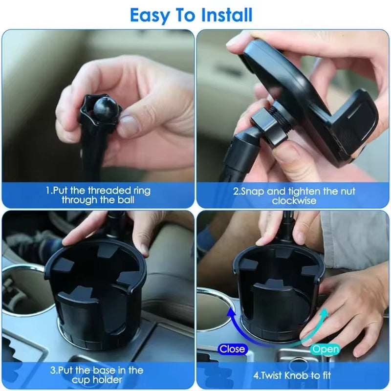 2 in 1 Car Cup-Shaped Phone Holder Car Drink Holder with 360 Degree Rotating Gooseneck Phone Holder Adjustable Base
