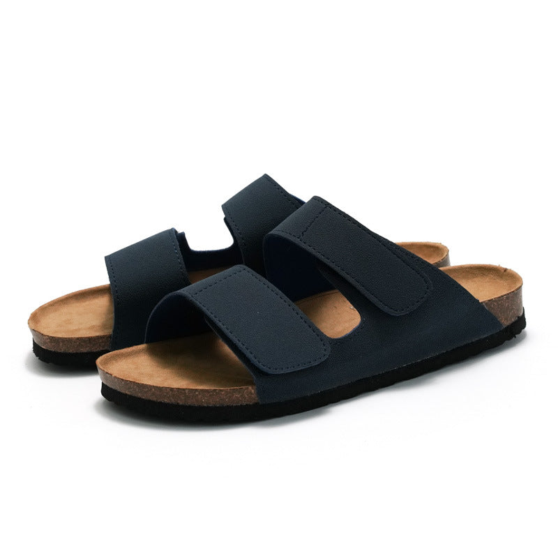 Cork Slippers Flip-Flops Men'S Beach Shoes Matte Leather