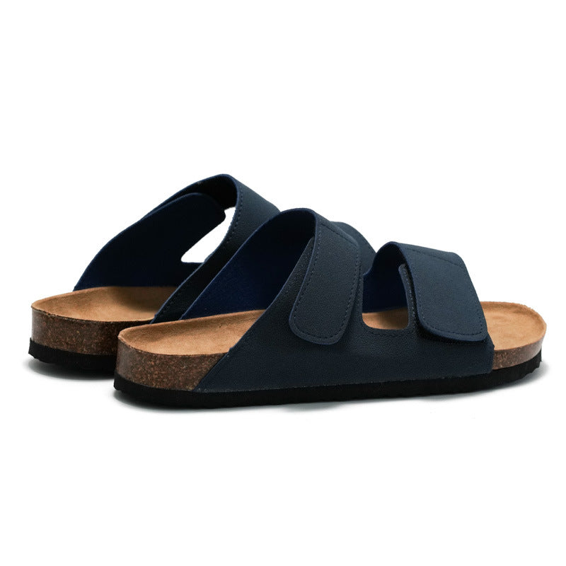 Cork Slippers Flip-Flops Men'S Beach Shoes Matte Leather