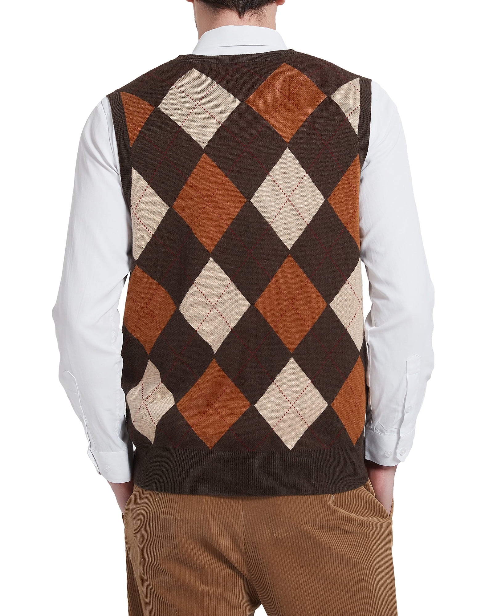 Men'S Argyle Vest Sweater Wool Blend V-Neck Sleeveless Pullover Sweater(Brown,2X-Large)