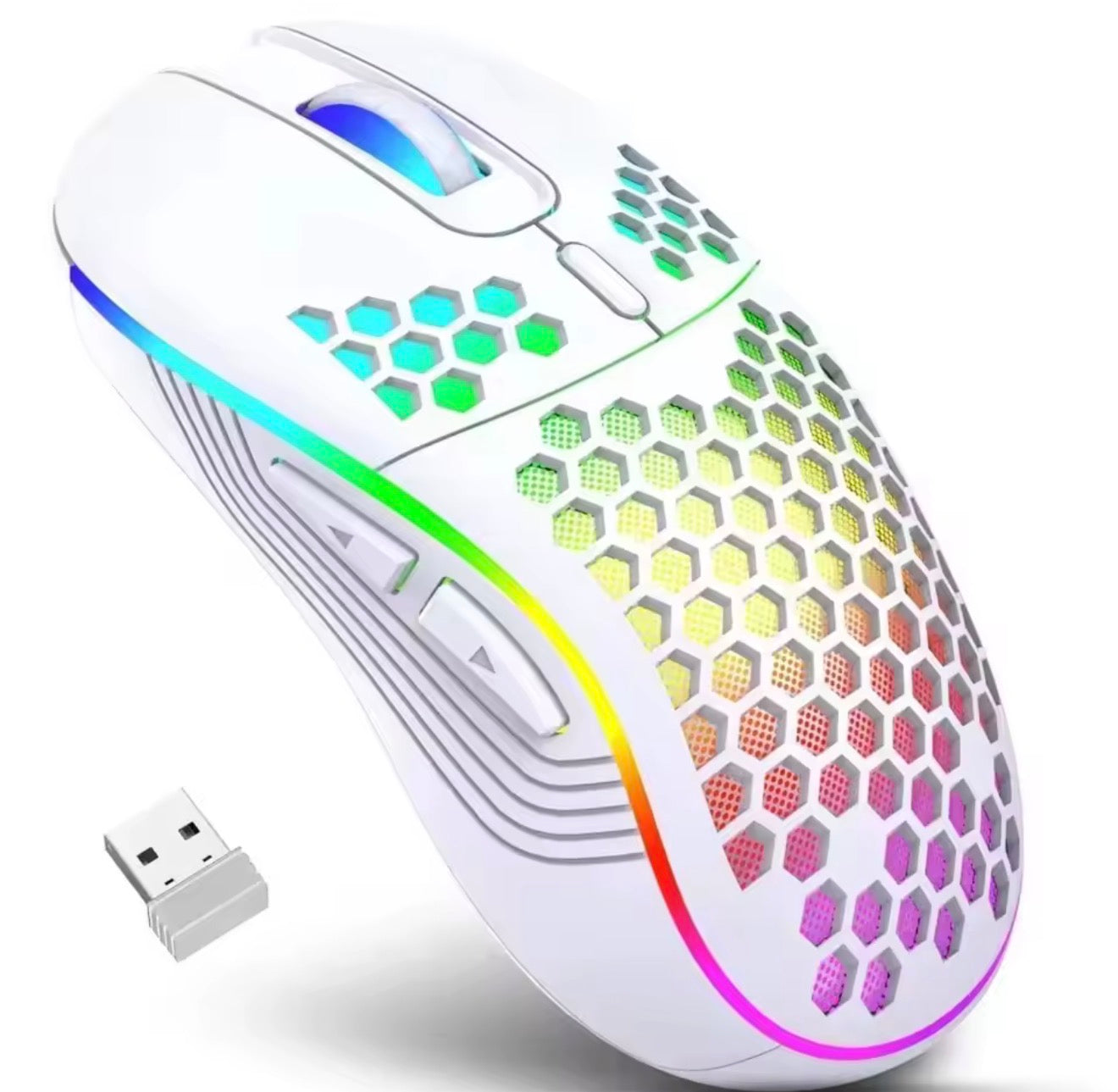 2.4G Wireless Mouse with RGB Backlit 6-Button 3-Speed DPI Type C Rechargeable Ergonomic Honeycomb Design Gaming Mouse