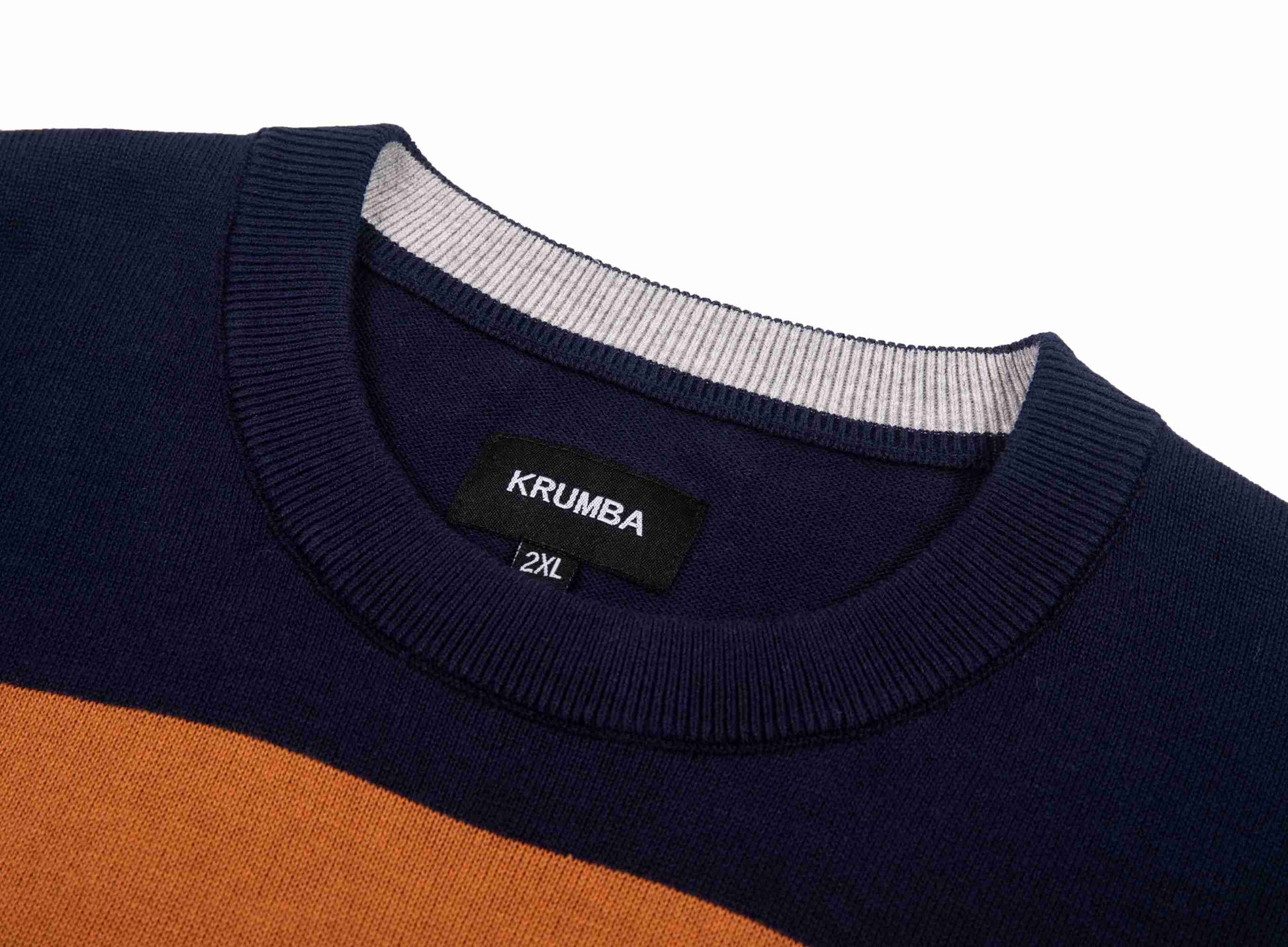 Mens plus Size Cotton Crew Neck Big&Tall Long Sleeve Pullover Navy Mixed Stripe Oversized Sweater 4XL