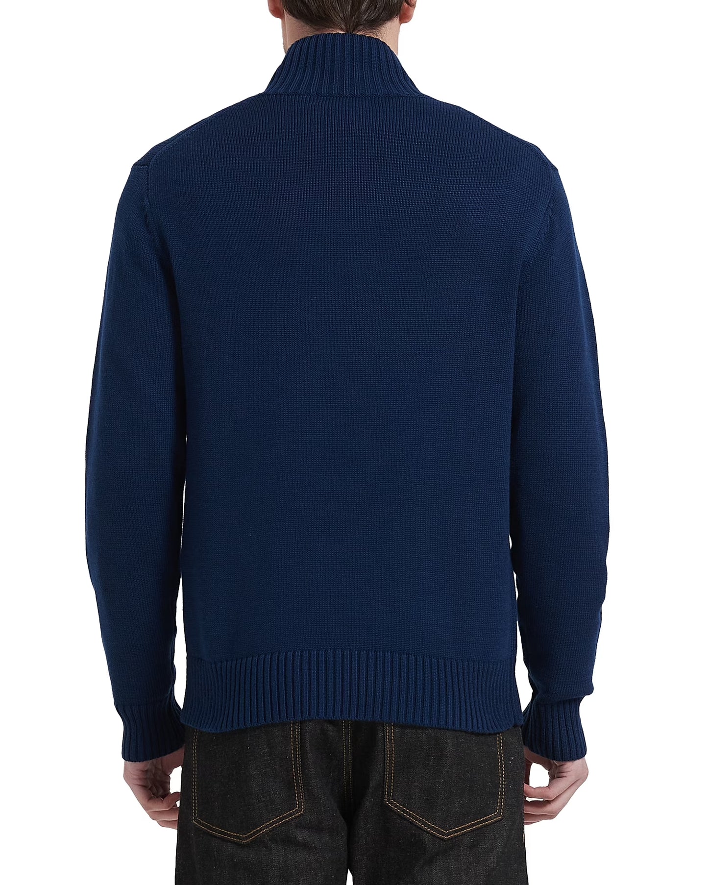 Men'S Mock Neck Sweater Wool Blend Midweight Quarter-Button Long Sleeve Knit Pullover(Navy Blue,2X-Large)