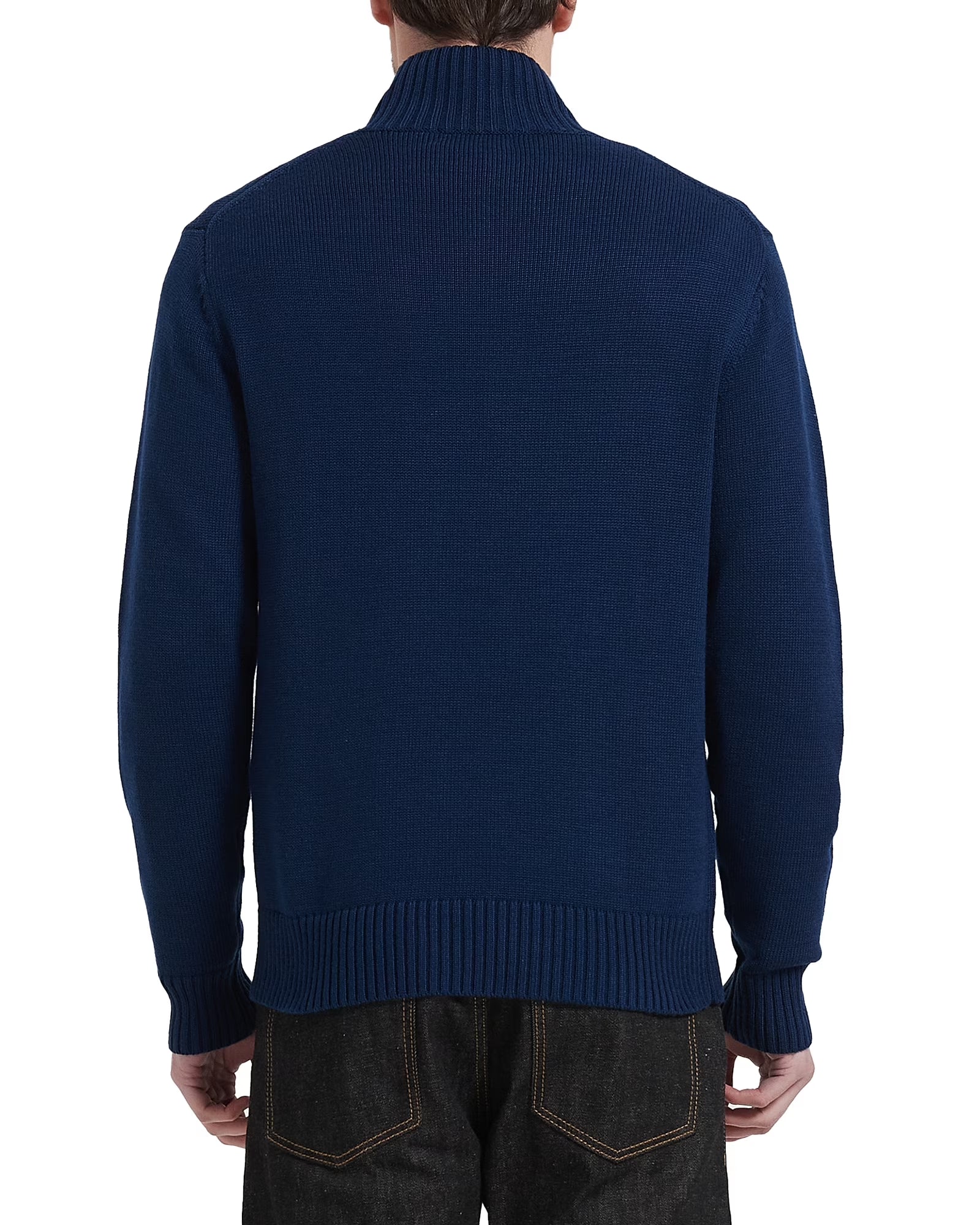 Men'S Mock Neck Sweater Wool Blend Midweight Quarter-Button Long Sleeve Knit Pullover(Navy Blue,2X-Large)