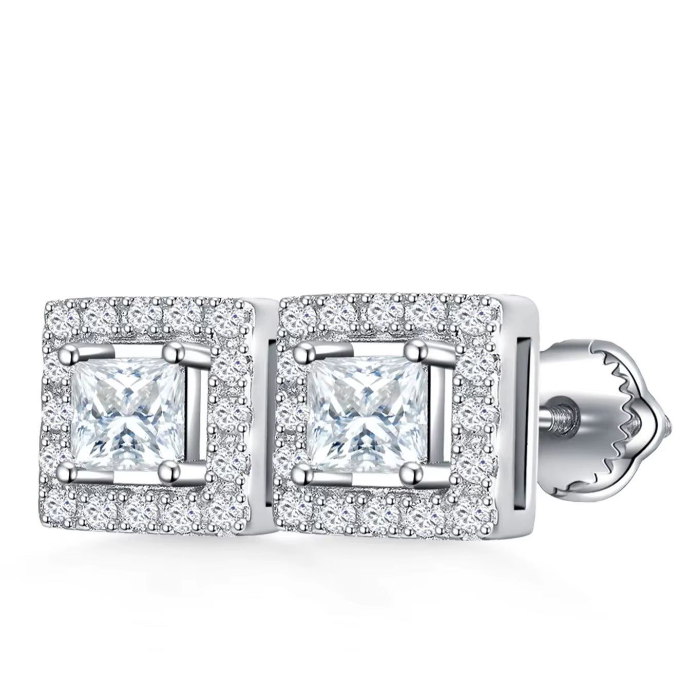 Custom Jewelry Earring 925 Sterling Silver 4 Claws Embedded Square VVS Moissanite Stud Earrings