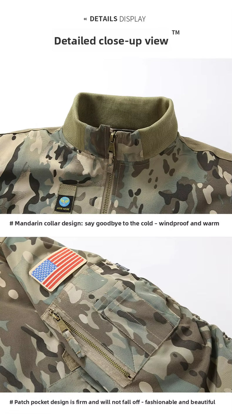 Wearing Cotton Jacket, Men'S Flight Suit, Outdoor Casual Tactics, Multi Pocket Camouflage, Cotton Stand up Collar, Cotton Jacket
