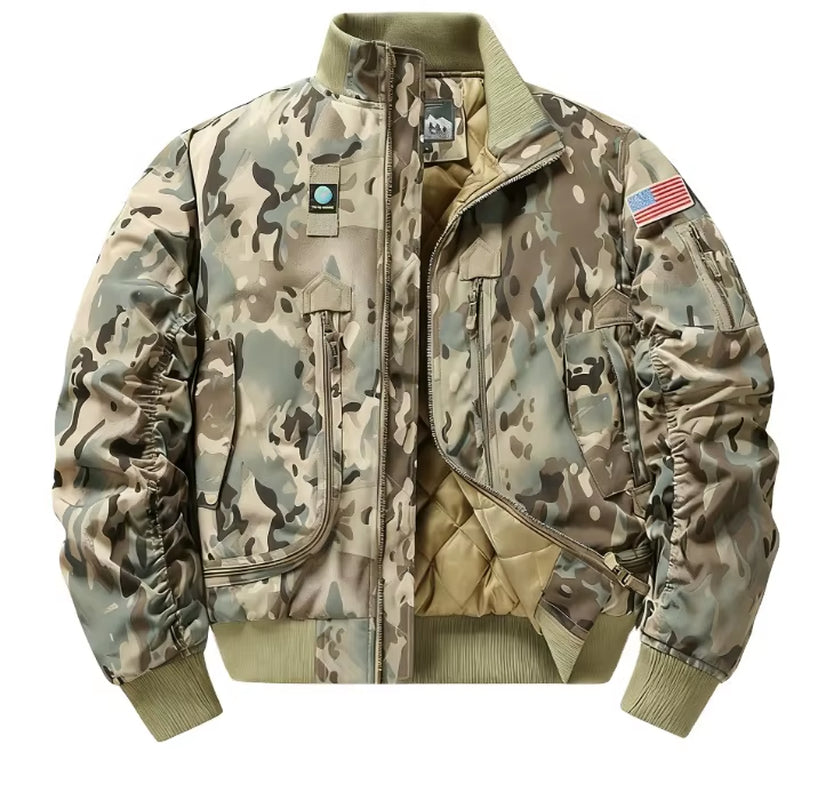 Wearing Cotton Jacket, Men'S Flight Suit, Outdoor Casual Tactics, Multi Pocket Camouflage, Cotton Stand up Collar, Cotton Jacket
