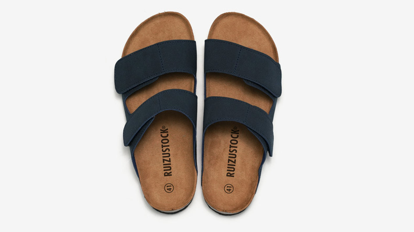 Cork Slippers Flip-Flops Men'S Beach Shoes Matte Leather