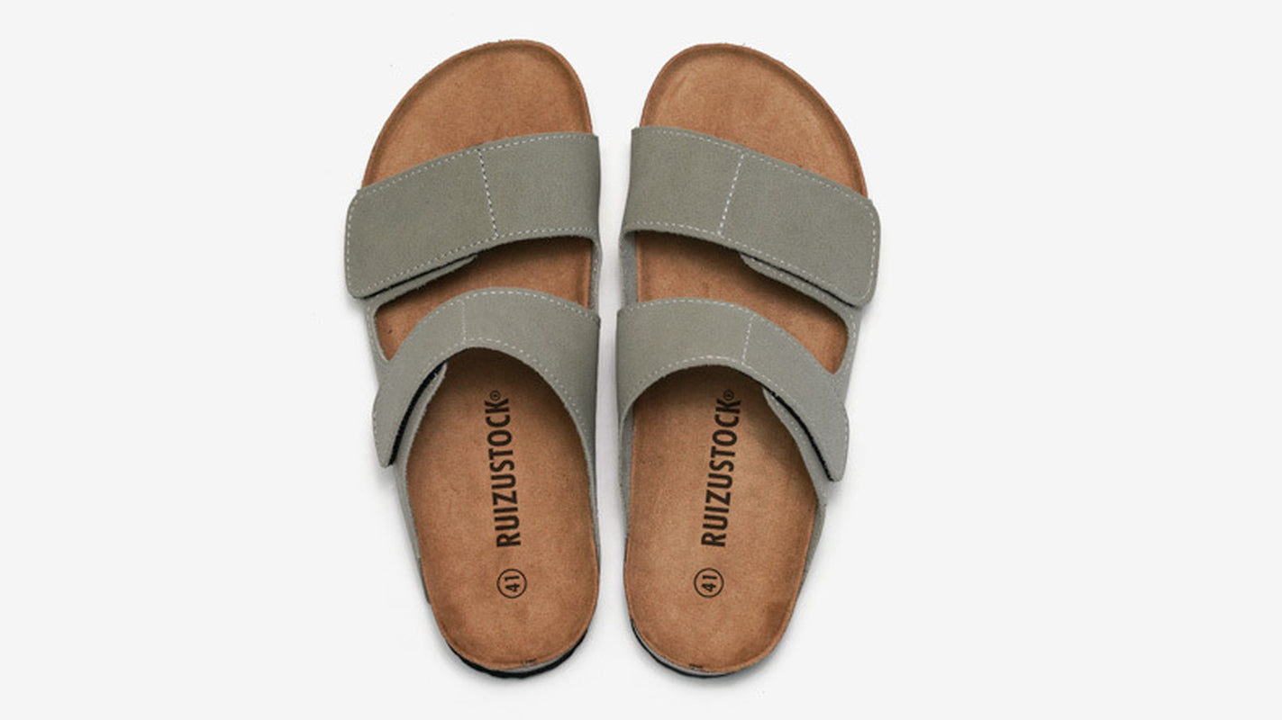 Cork Slippers Flip-Flops Men'S Beach Shoes Matte Leather
