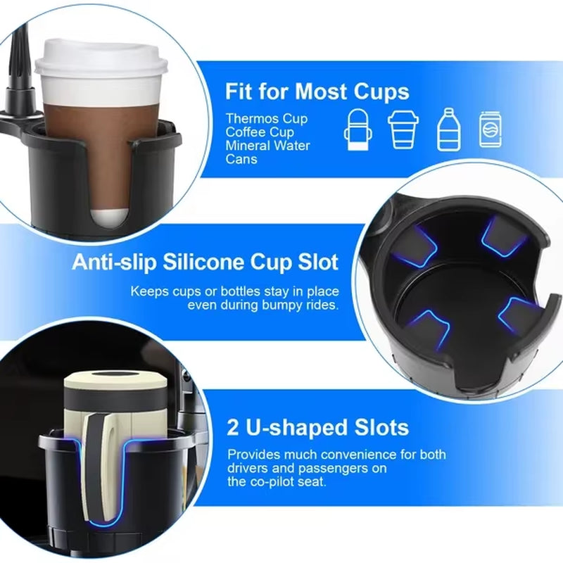 2 in 1 Car Cup-Shaped Phone Holder Car Drink Holder with 360 Degree Rotating Gooseneck Phone Holder Adjustable Base