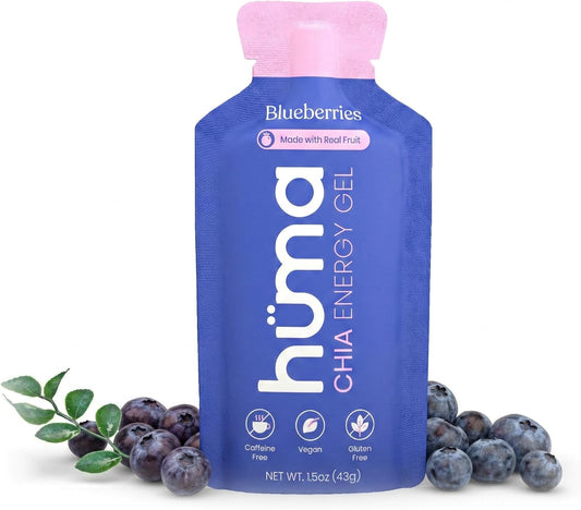 Huma Chia Energy Gel, Blueberries, 12 Gels | Real Food, Stomach Friendly Energy Gels
