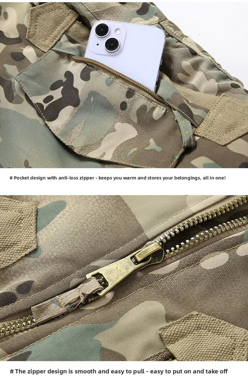 Wearing Cotton Jacket, Men'S Flight Suit, Outdoor Casual Tactics, Multi Pocket Camouflage, Cotton Stand up Collar, Cotton Jacket