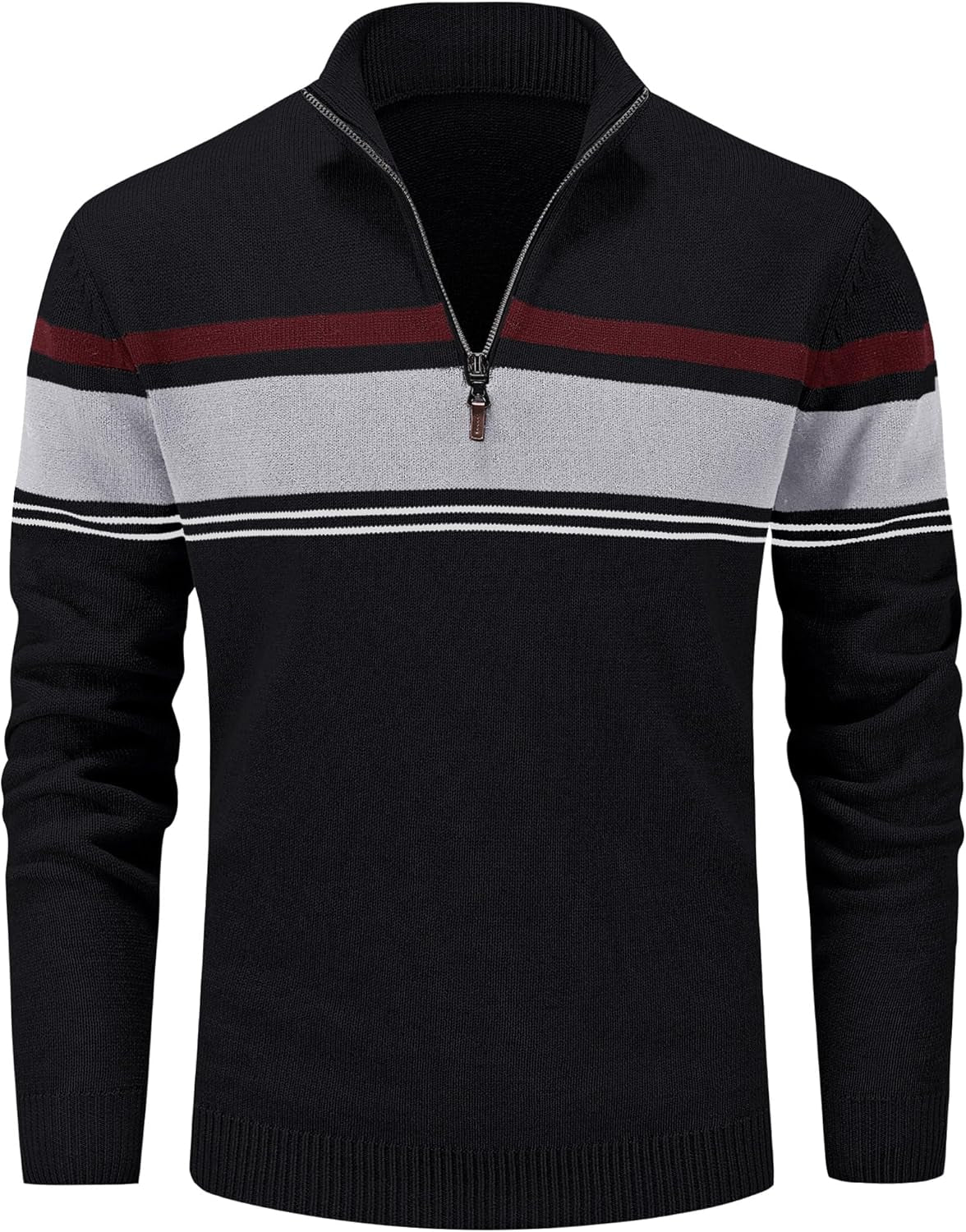 Men'S Sweaters 1/4 Zip Cotton Sweater Pullover Polo Sweaters Striped Fall Winter Warm Sweatshirts