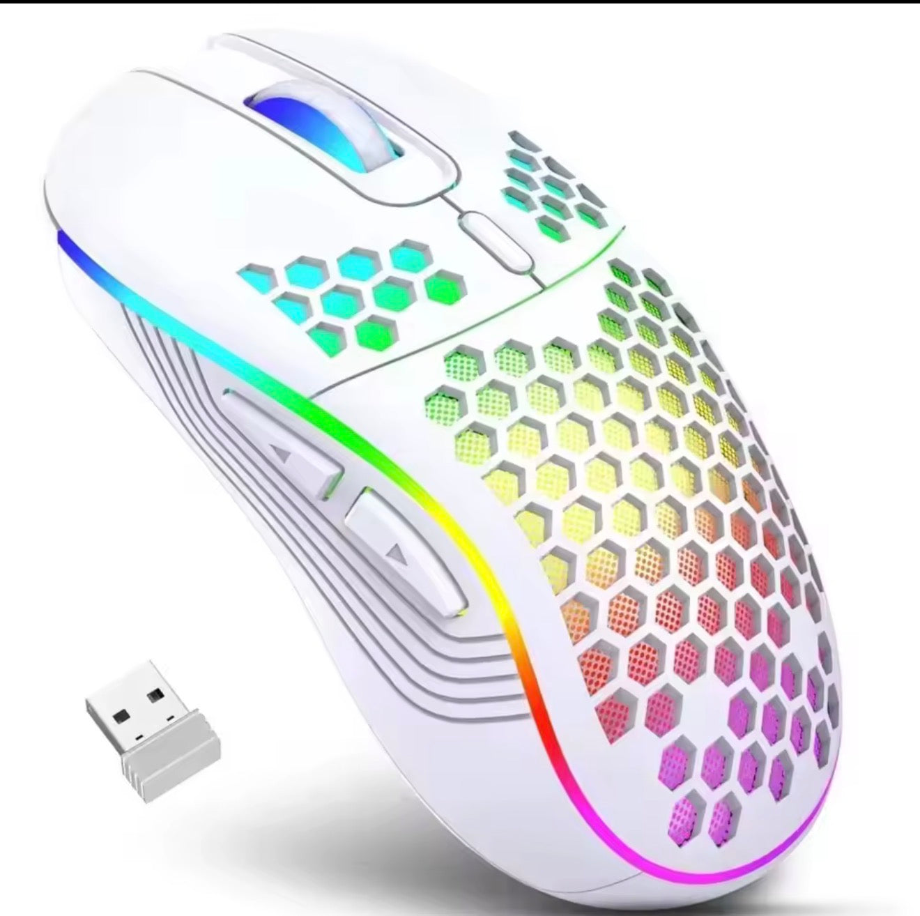 2.4G Wireless Mouse with RGB Backlit 6-Button 3-Speed DPI Type C Rechargeable Ergonomic Honeycomb Design Gaming Mouse