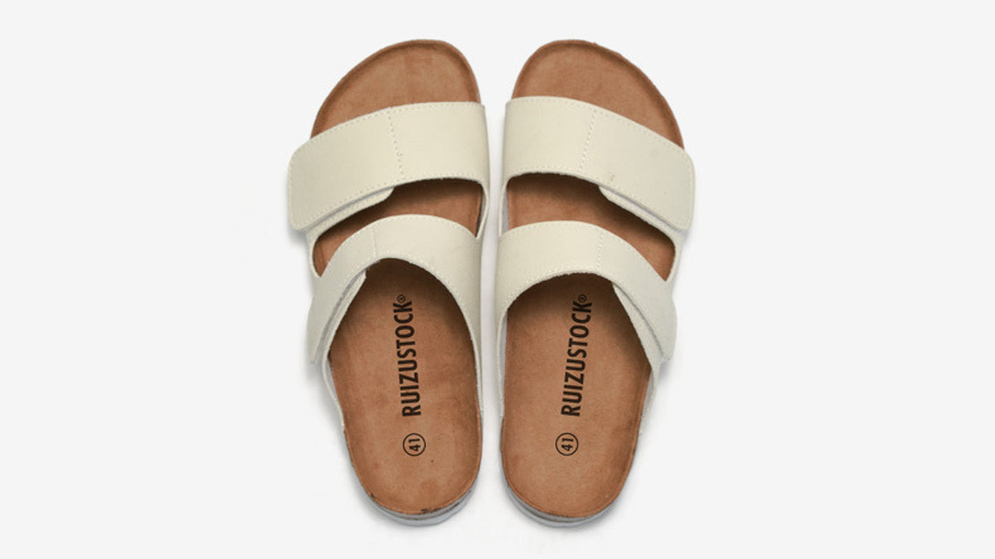 Cork Slippers Flip-Flops Men'S Beach Shoes Matte Leather