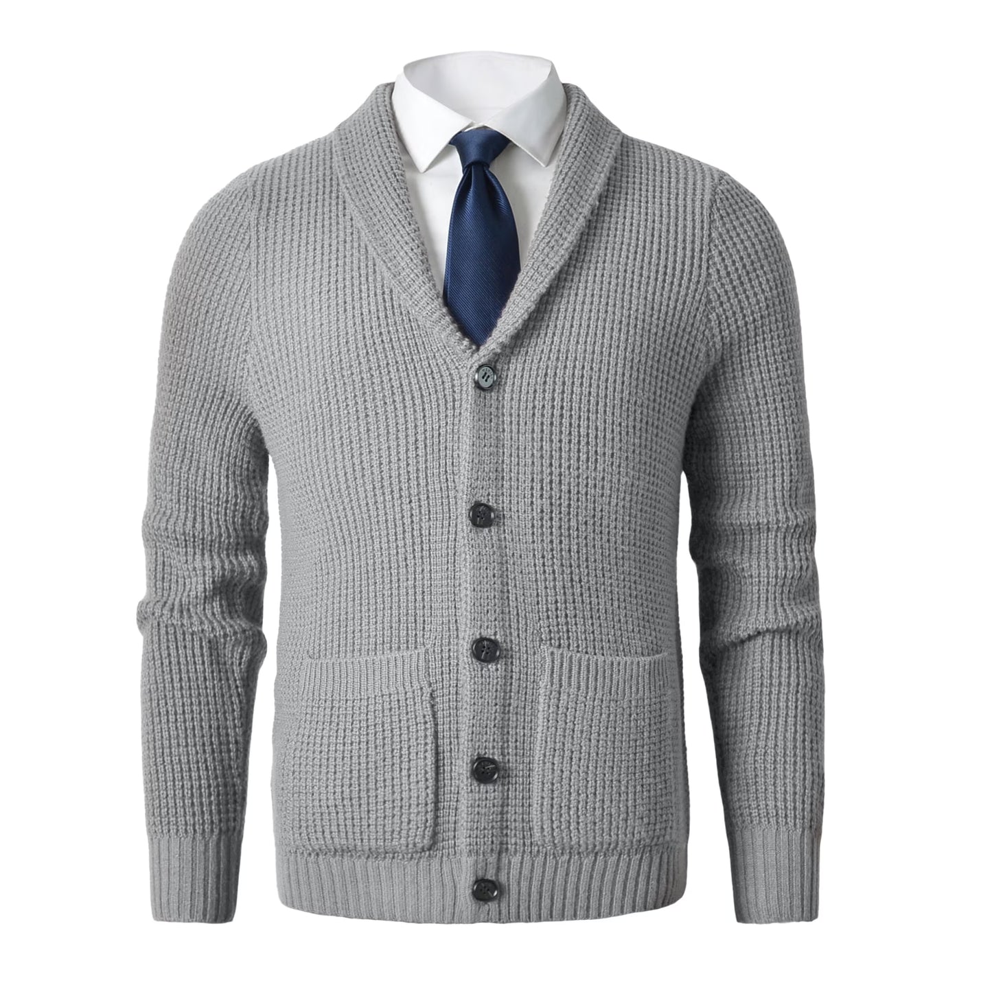 Men'S Shawl Collar Cardigan Sweater Button up Merino Wool Sweater