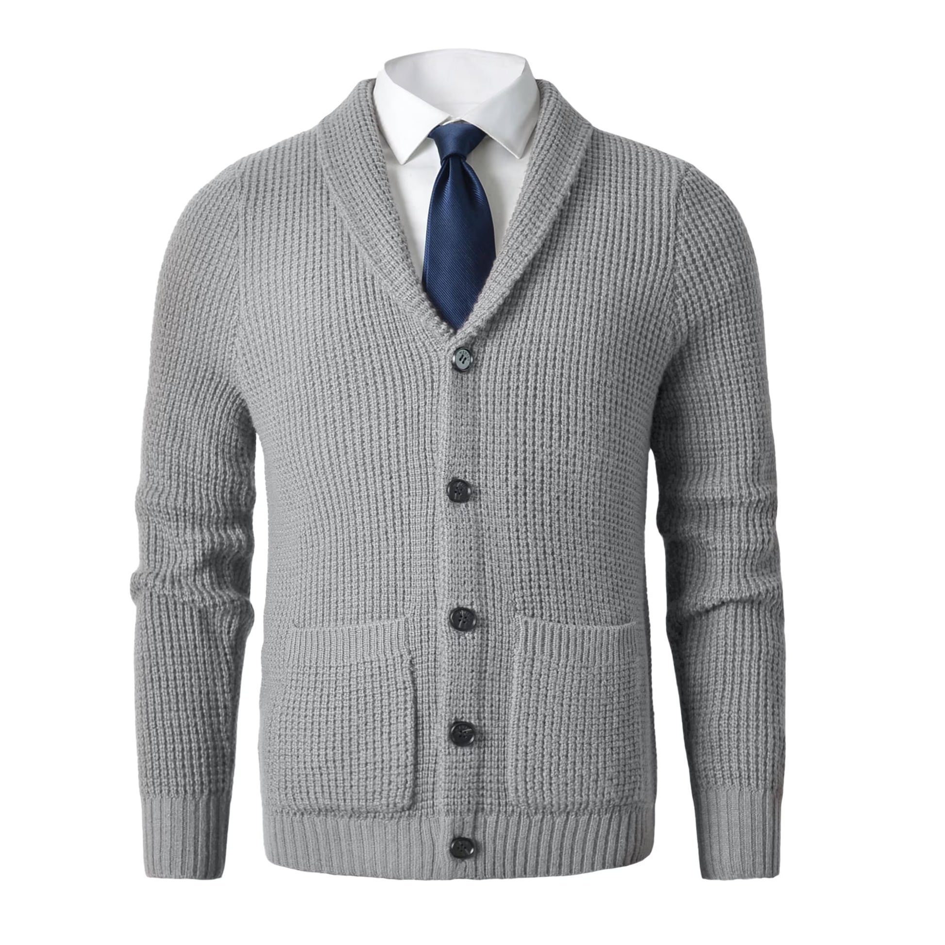 Men'S Shawl Collar Cardigan Sweater Button up Merino Wool Sweater