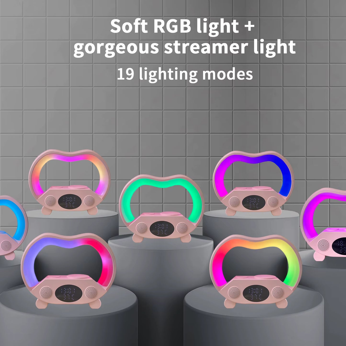 Portable Smart Loudspeaker Enclosure Speakers with Wireless Chargers Music Lights Clock RGB LED Lamp for Outdoor Party Gift