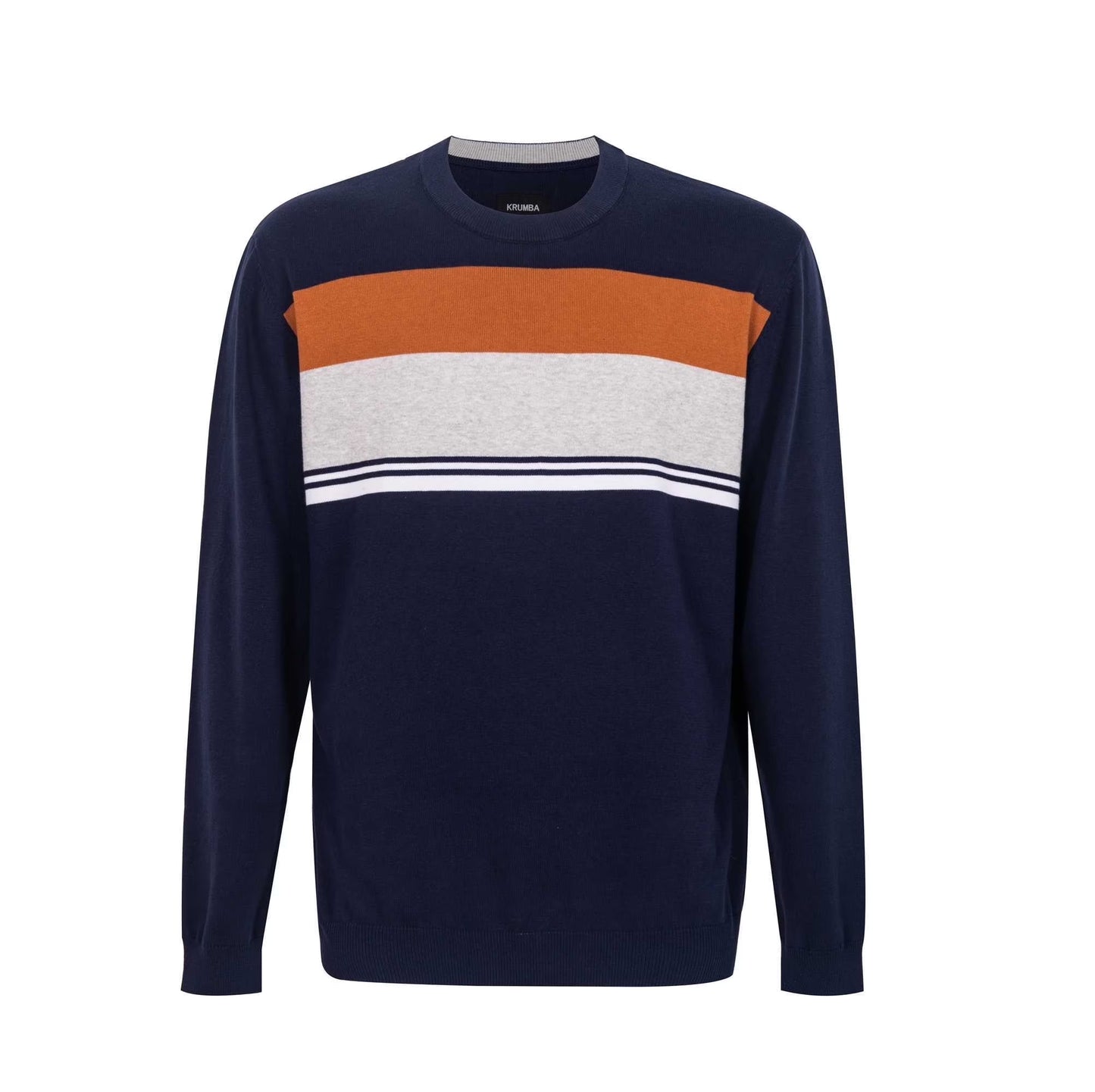 Mens plus Size Cotton Crew Neck Big&Tall Long Sleeve Pullover Navy Mixed Stripe Oversized Sweater 4XL