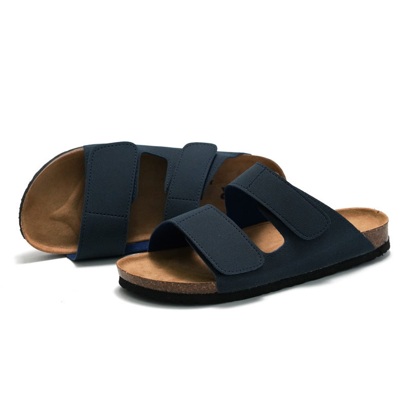 Cork Slippers Flip-Flops Men'S Beach Shoes Matte Leather