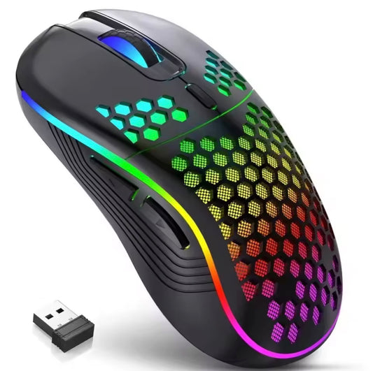 2.4G Wireless Mouse with RGB Backlit 6-Button 3-Speed DPI Type C Rechargeable Ergonomic Honeycomb Design Gaming Mouse