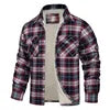 Fleece Men's New Long-sleeved Lapel Plaid Fleece Lined Single-breasted Men's
