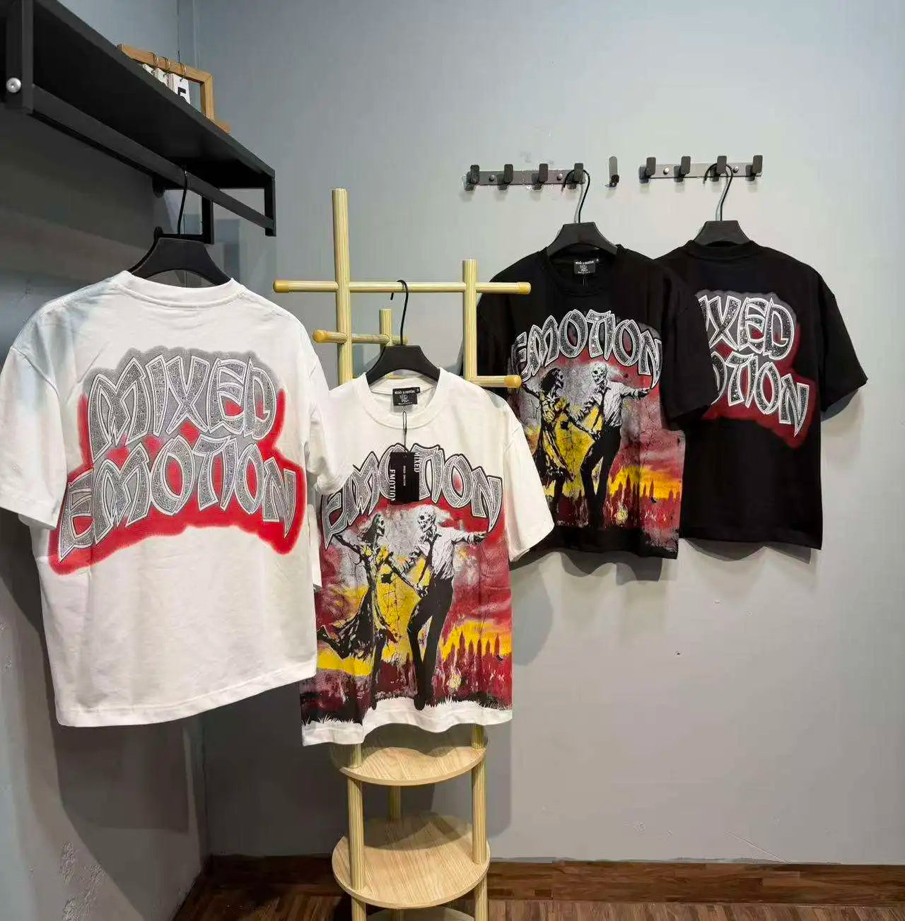 MIXED EMOTION Latest Summer Trendy Casual Pre- and Post Diamond Letter Cartoon Printed Breathable Cotton Men's T-shirt