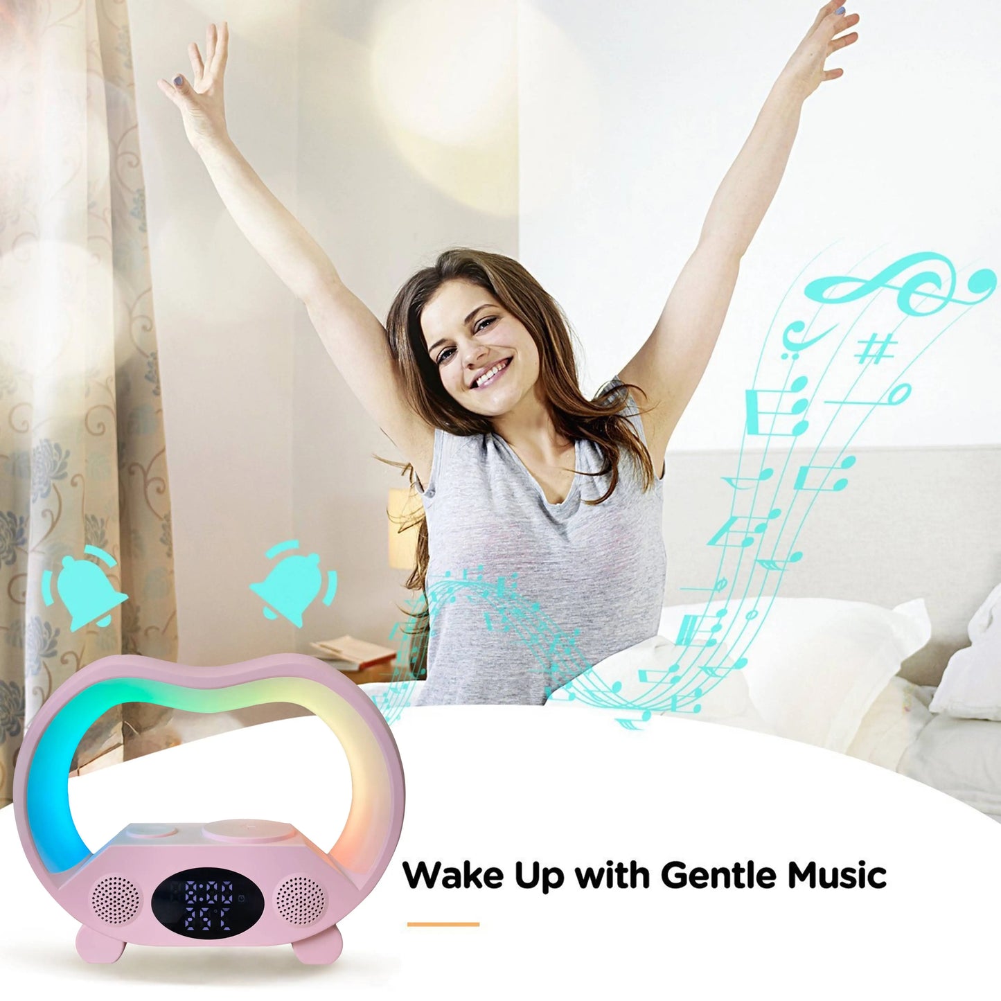 Portable Smart Loudspeaker Enclosure Speakers with Wireless Chargers Music Lights Clock RGB LED Lamp for Outdoor Party Gift