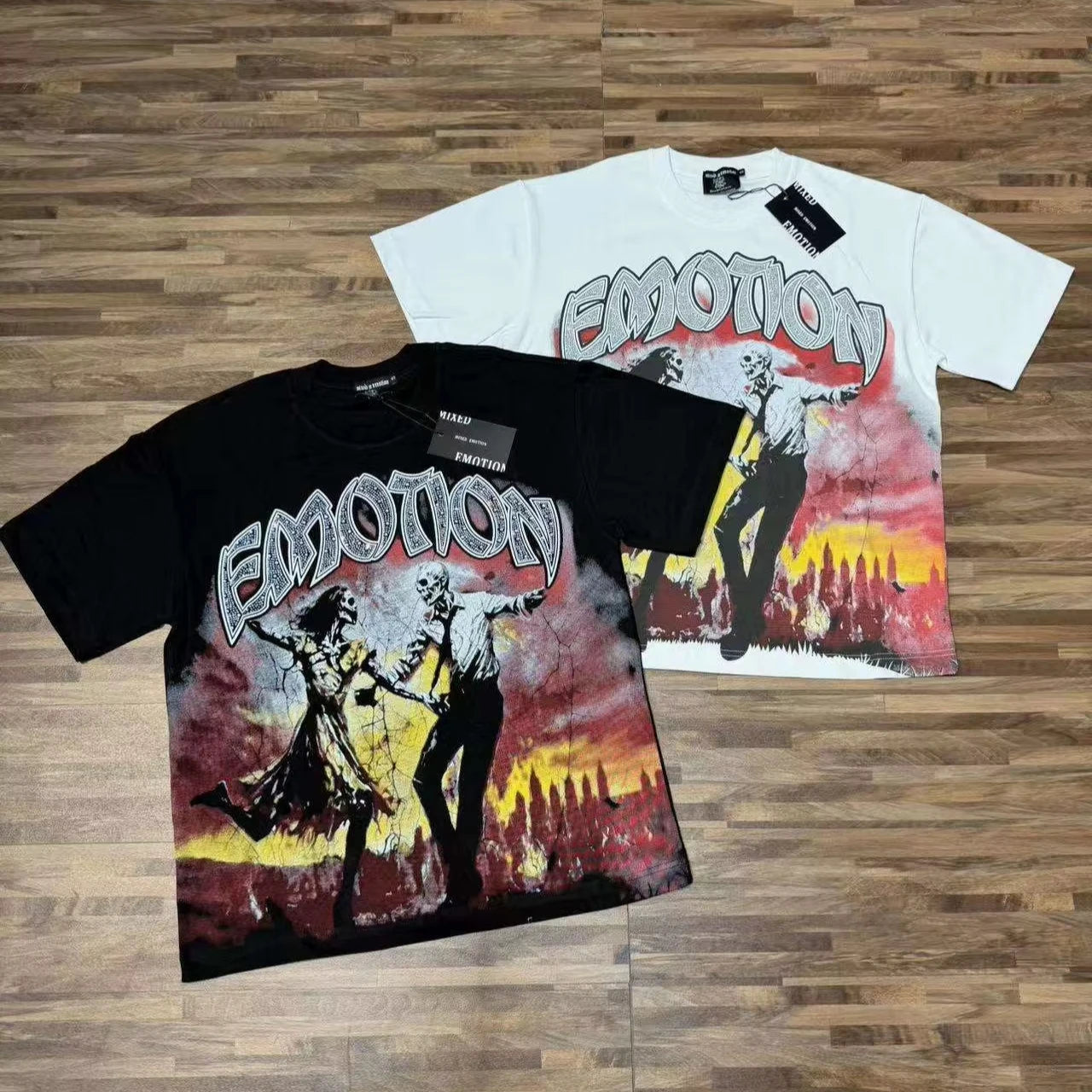 MIXED EMOTION Latest Summer Trendy Casual Pre- and Post Diamond Letter Cartoon Printed Breathable Cotton Men's T-shirt