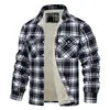 Fleece Men's New Long-sleeved Lapel Plaid Fleece Lined Single-breasted Men's
