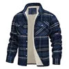 Fleece Men's New Long-sleeved Lapel Plaid Fleece Lined Single-breasted Men's