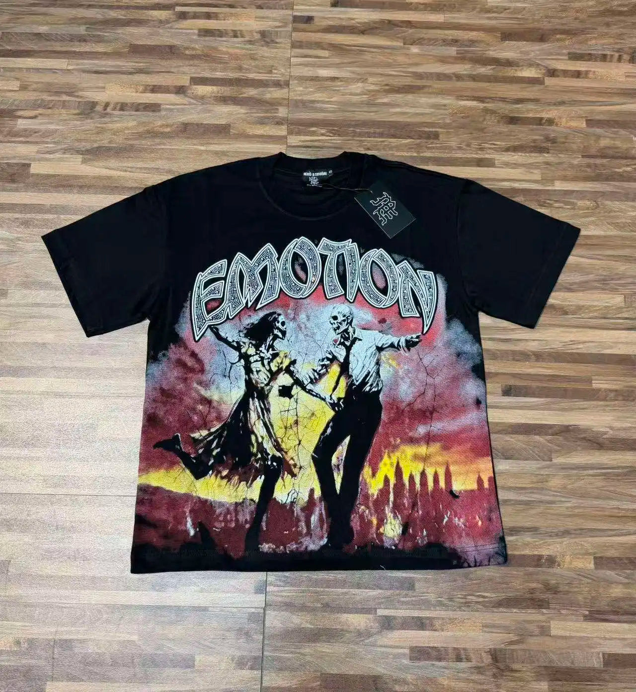 MIXED EMOTION Latest Summer Trendy Casual Pre- and Post Diamond Letter Cartoon Printed Breathable Cotton Men's T-shirt