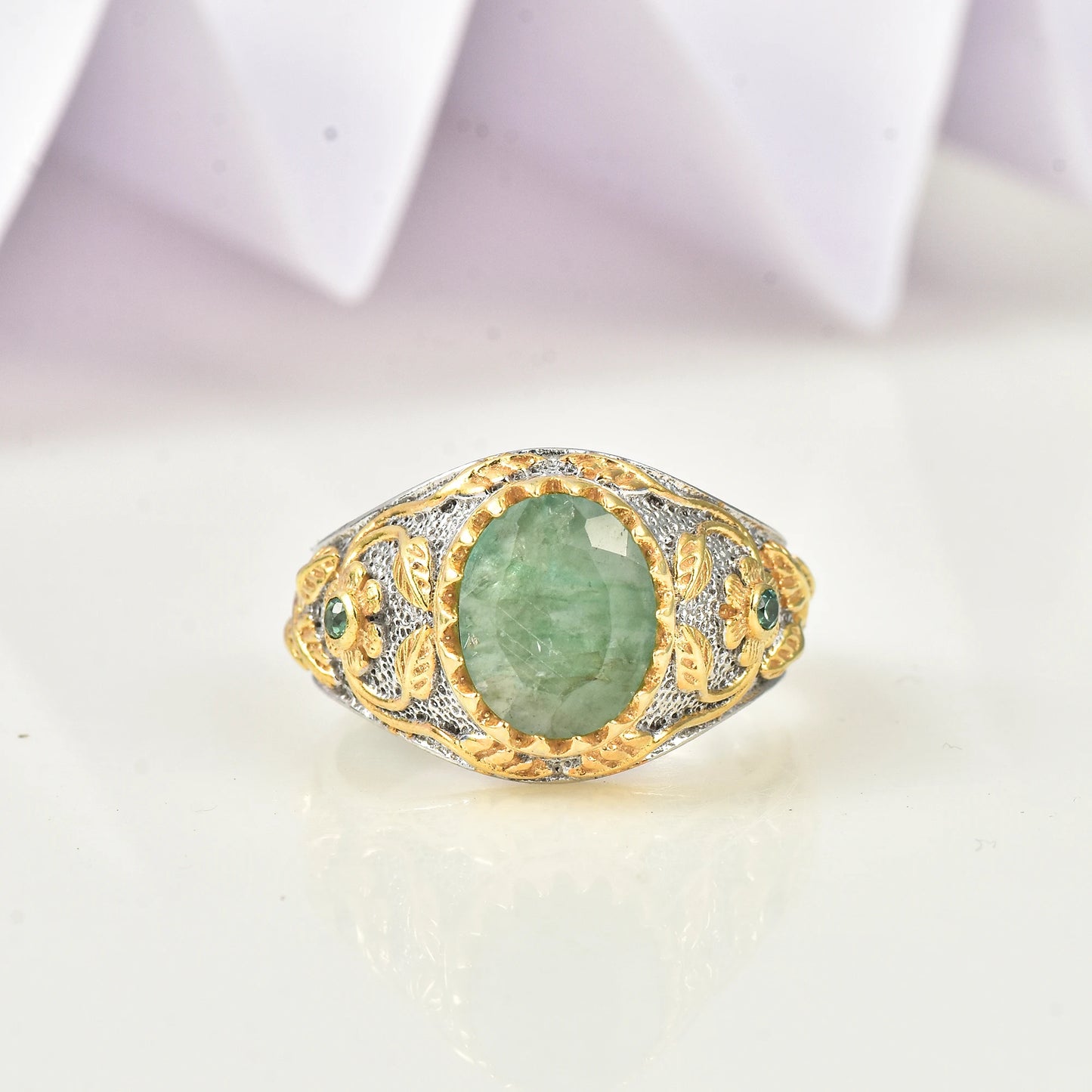 Rainbow Moonstone Ring 925 Sterling Silver Gold Plated Vintage Floral Handmade Designer Gemstone Jewelry Women Moku Jewellery