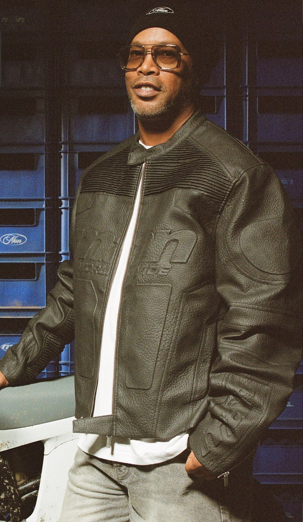 Boxy Fit Embossed Man Moto Jacket