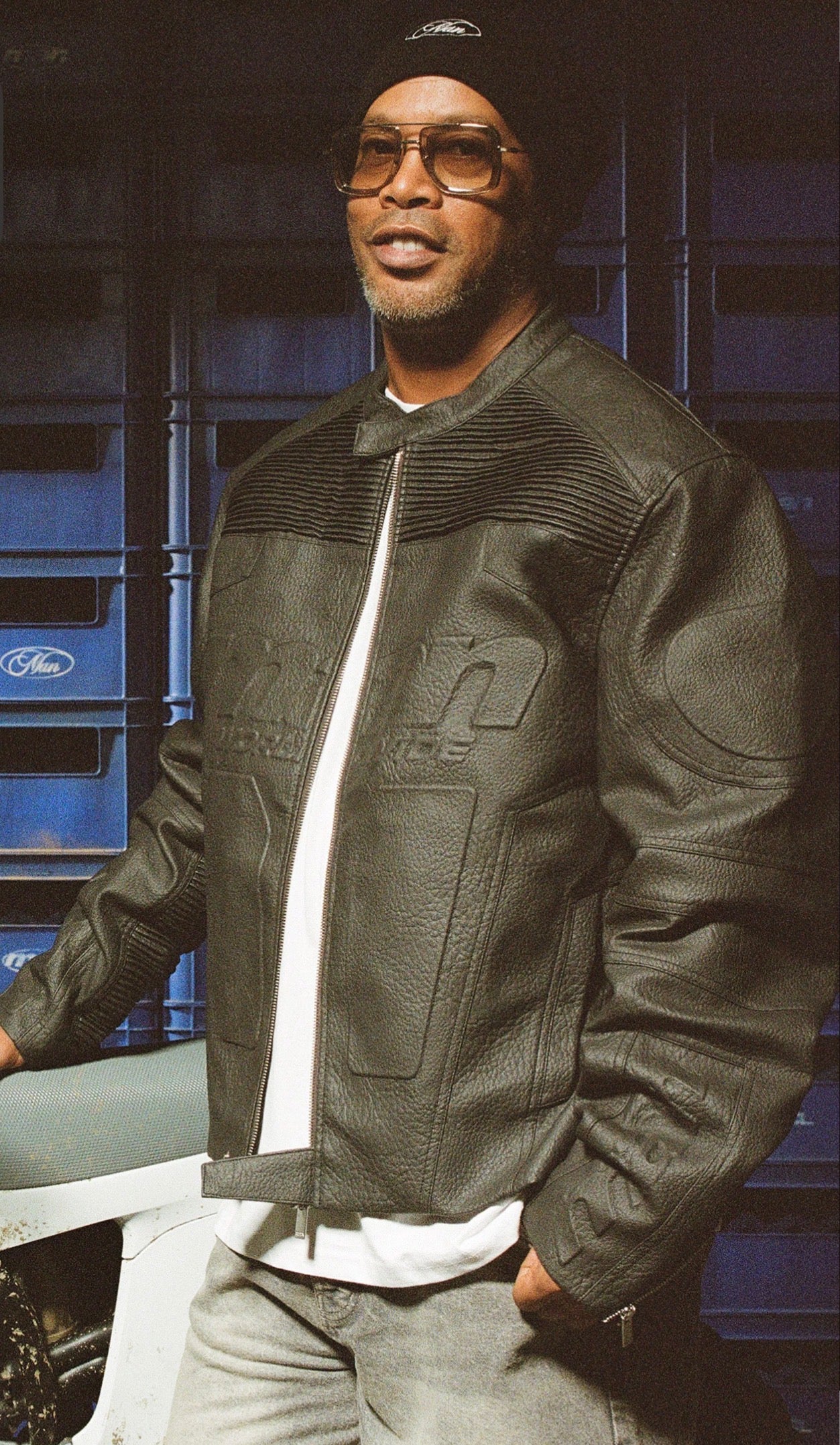 Boxy Fit Embossed Man Moto Jacket