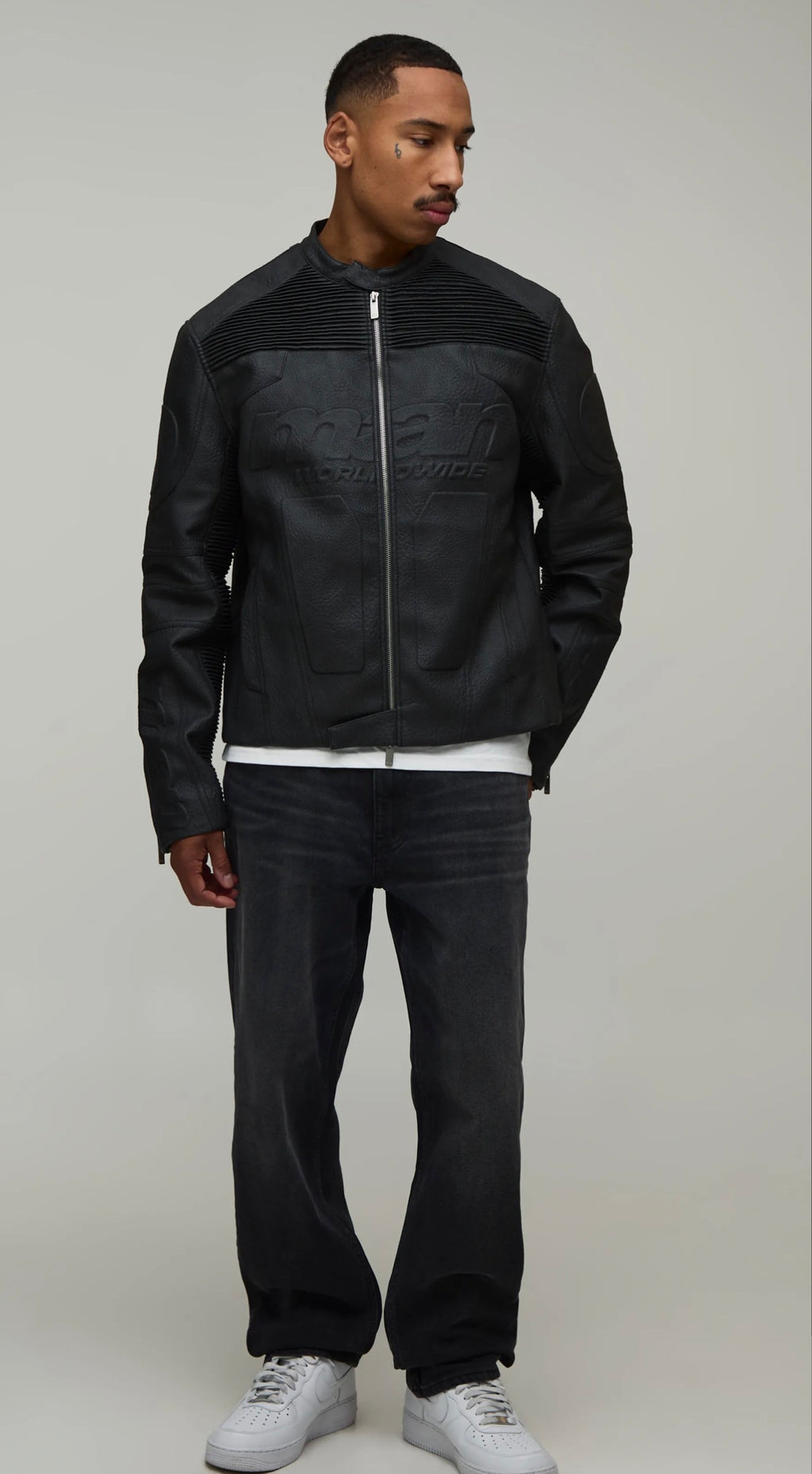 Boxy Fit Embossed Man Moto Jacket