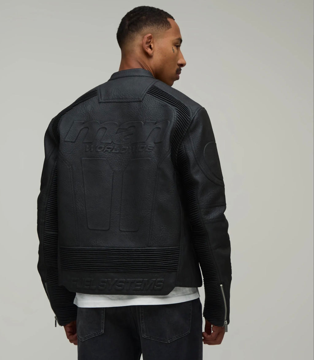 Boxy Fit Embossed Man Moto Jacket