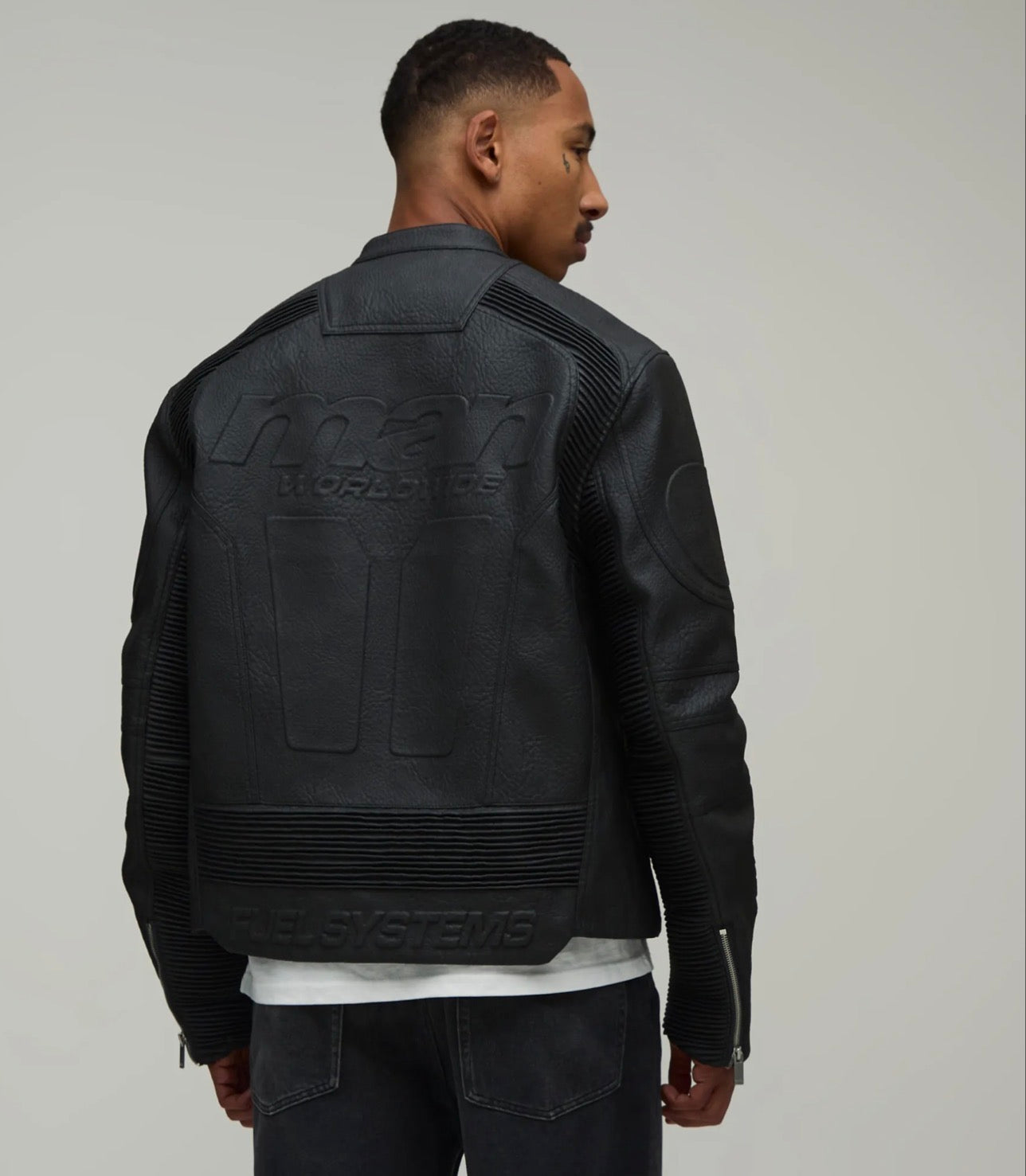 Boxy Fit Embossed Man Moto Jacket