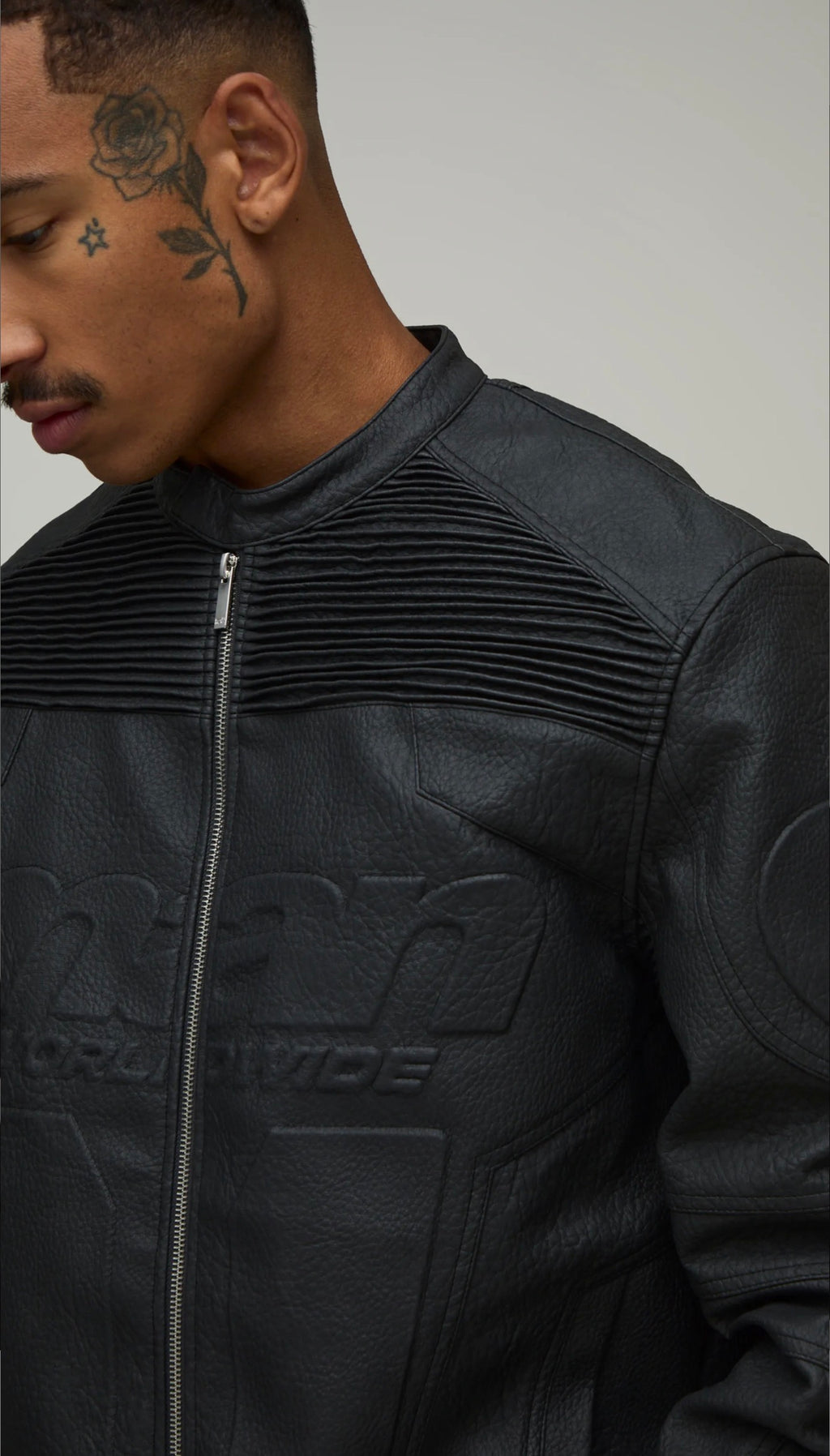 Boxy Fit Embossed Man Moto Jacket