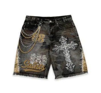 Men’s Retro Denim Shorts & Sweatshirt Set