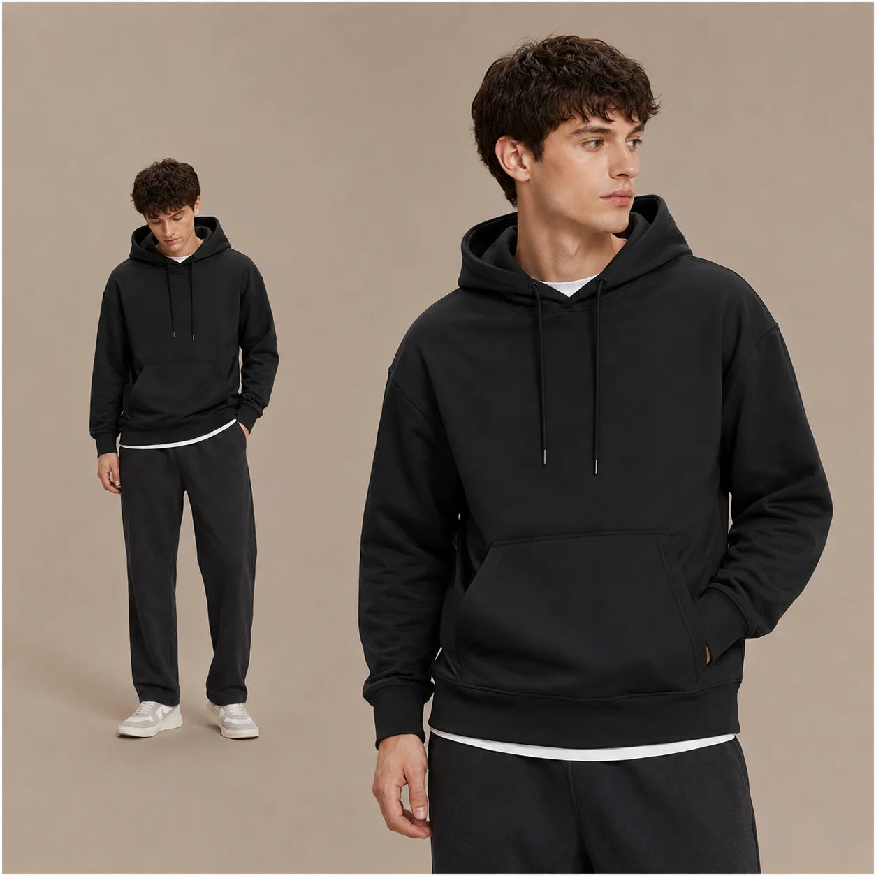 Men Women Solid Color Hoodie Autumn Winter Loose Fit Pullover Sweatshirt Casual Streetwear Long Sleeve Kangaroo Pocket Daily Top