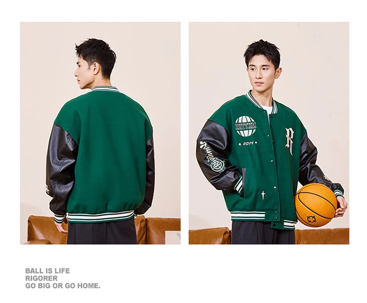 RIGORER Men's Baseball Jacket Reaves Inspired Same Style - Double-Layer Basketball Training Top for Fall Winter Trendy Coat