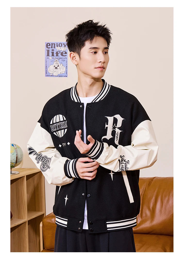 RIGORER Men's Baseball Jacket Reaves Inspired Same Style - Double-Layer Basketball Training Top for Fall Winter Trendy Coat