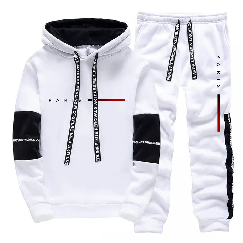 Male Fall Winter Daily Casual Sports Pullover Jogging Pants Tracksuit Men's Set Paris Fashion Hoodie and Sweatpants Streetwear
