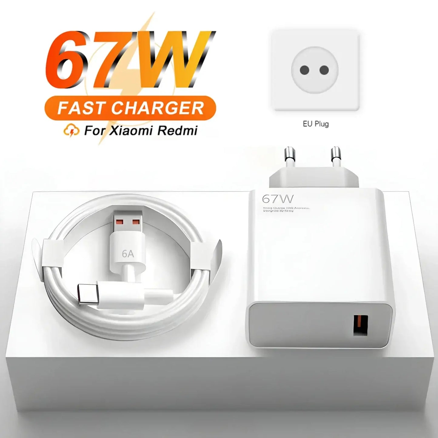 6A 67W Fast USB Charger for Xiaomi 10 11 12 Lite 13T 14 Redmi Note 10S 11S 11T 12 13 Pro POCO Turbo Charge Type C Charging Cable