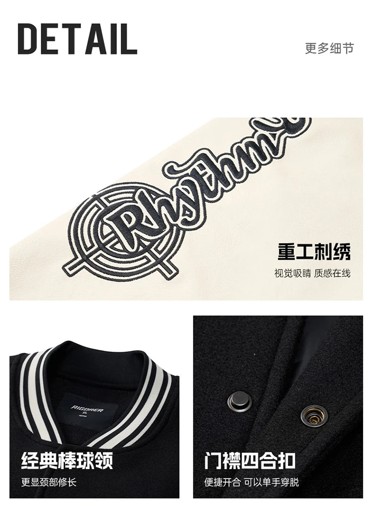 RIGORER Men's Baseball Jacket Reaves Inspired Same Style - Double-Layer Basketball Training Top for Fall Winter Trendy Coat