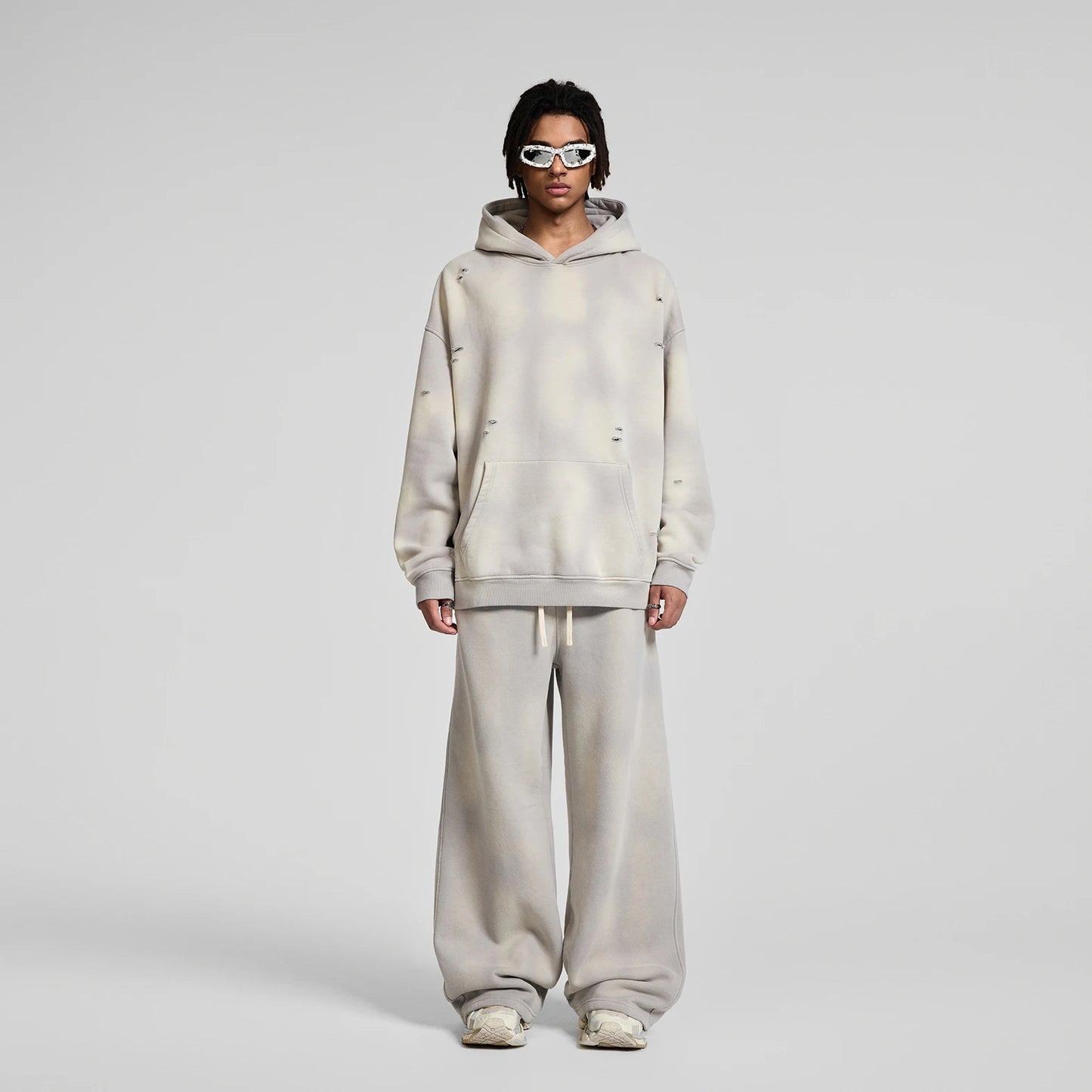 Winter Men's Lounge Pants Plush Loose Spray Horse Cut Hole Wide Sweat Pants American Fashion Flare Joggers Men's and Women's