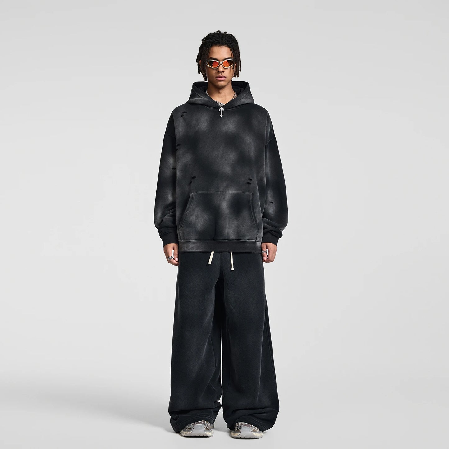 Winter Men's Lounge Pants Plush Loose Spray Horse Cut Hole Wide Sweat Pants American Fashion Flare Joggers Men's and Women's