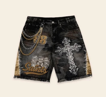 Men’s Retro Denim Shorts & Sweatshirt Set